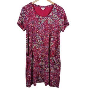 J. Jill Casual Floral Print Pull Over Dress, Size Medium, Short Sleeve Loose Fit